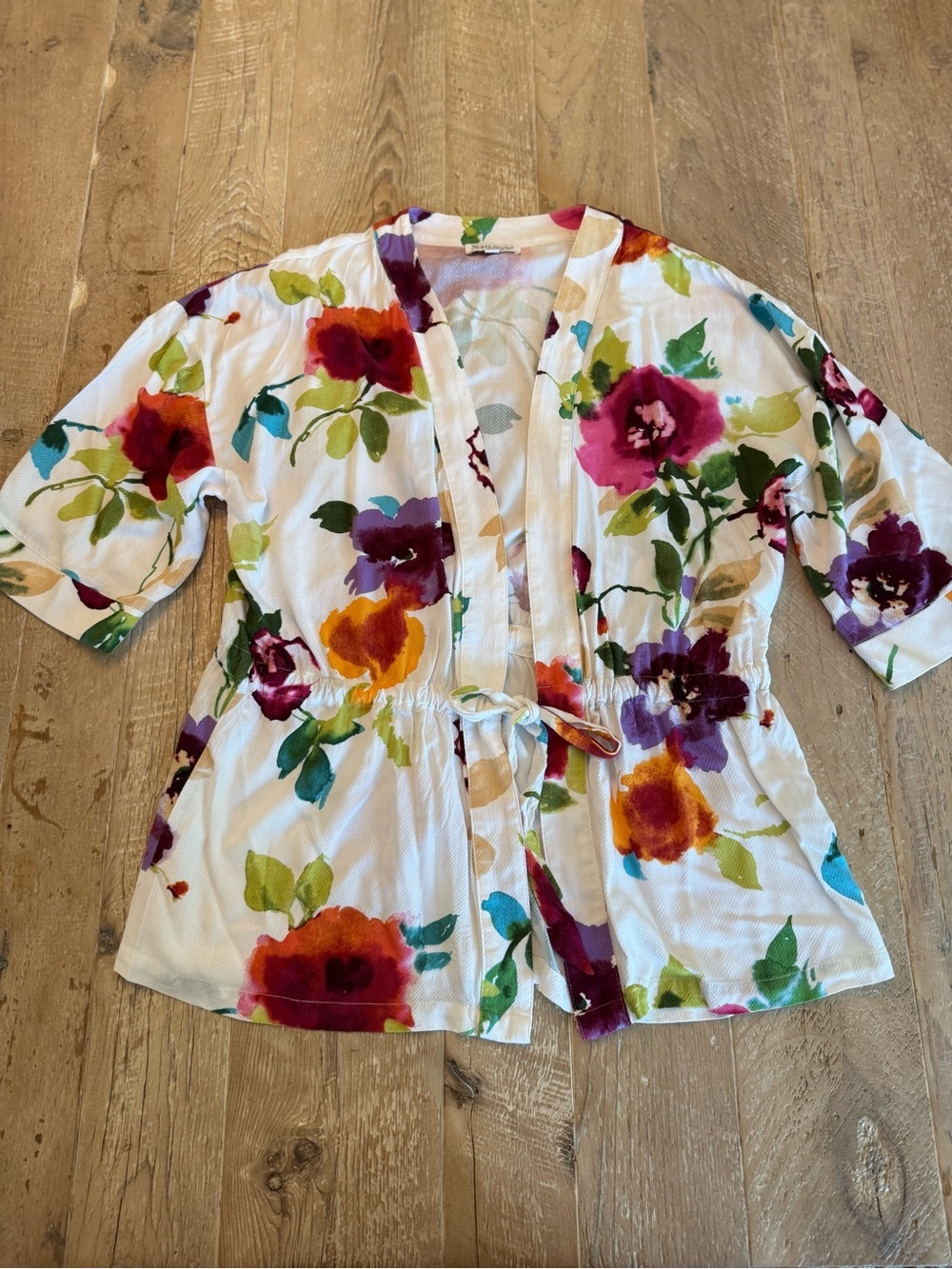 Floral Tie-Front Lightweight Kimono Jacket - Multicolor L